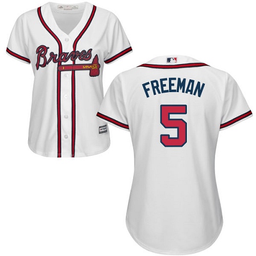 Braves #5 Freddie Freeman White Home Women's Stitched MLB Jersey - Click Image to Close